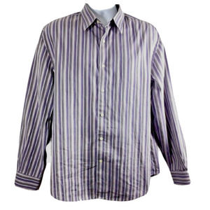 Perry Ellis‎ Shirt Mens XL Purple Gray Stripe Long Sleeve Button Down